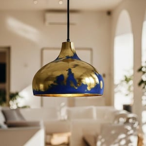 Oxidized Braas Pendant Light – Patina Blue Copper Hanging Lamp – Hammered Handmade Ceiling Light Fixture