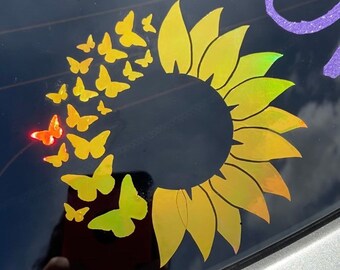 Amazon Com Holographic Sunflower Monogram Car Decal Sunflower Monogram Sticker Monogram For Laptop Monogram For Tumbler Custom Initial Monogram Handmade