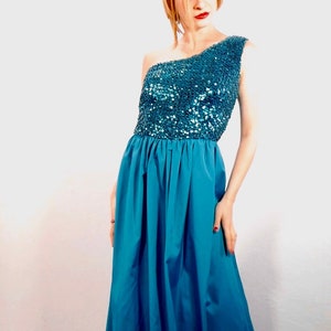 Disco Sequin Blue Evening Gown  And Bolero Size Medium Circa 1970s