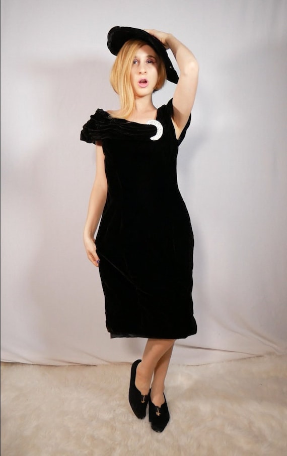 Rimini Black Velvet Dress With Rhinestone Moon Of… - image 1