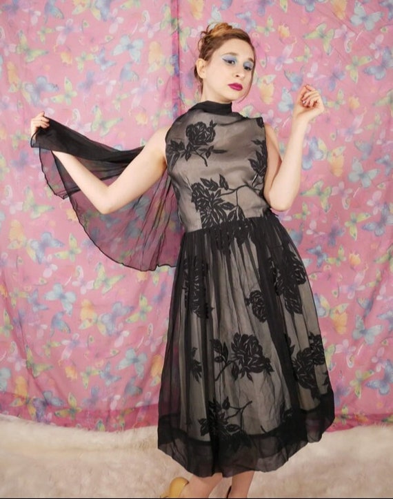 Rose Printed Cocktail Dress Circa 1960s