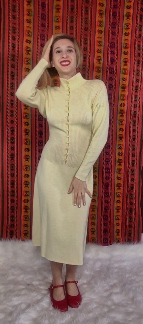 Pale Yellow Sweater Dress Circa late 70s/ early 80