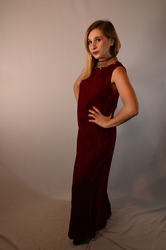 1960s Velvet Red Maxi Dress - image 5