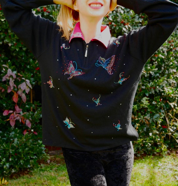 Bedazzled Butterfly Sweater Circa 1990s - image 1