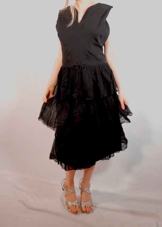 Black Crepe  Cocktail Dress Size XL Circa 1960s - image 4