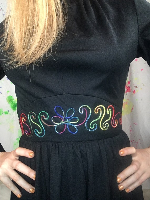 Vintage 1970s Black Maxi Dress With Trims M