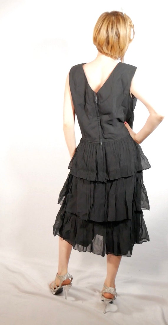 Black Crepe  Cocktail Dress Size XL Circa 1960s - image 2