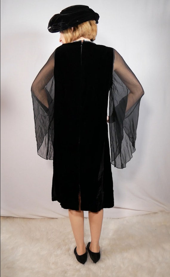 Black Velvet Midi Length Dress Bell Sleeves Glamo… - image 2