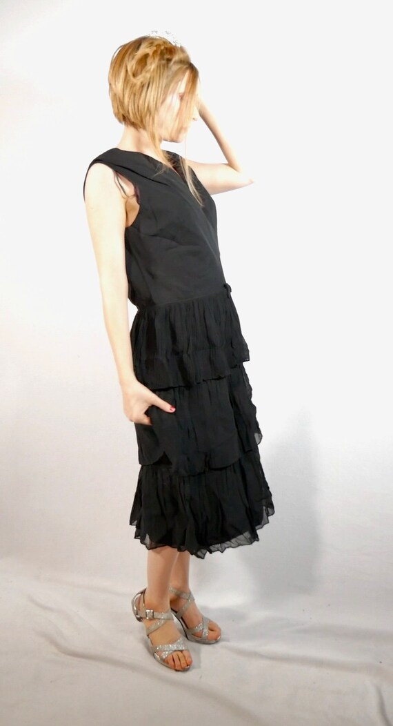 Black Crepe  Cocktail Dress Size XL Circa 1960s - image 3