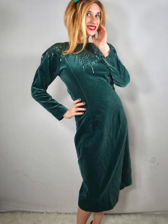 Velvet Holiday Dress Circa 1980s - image 1