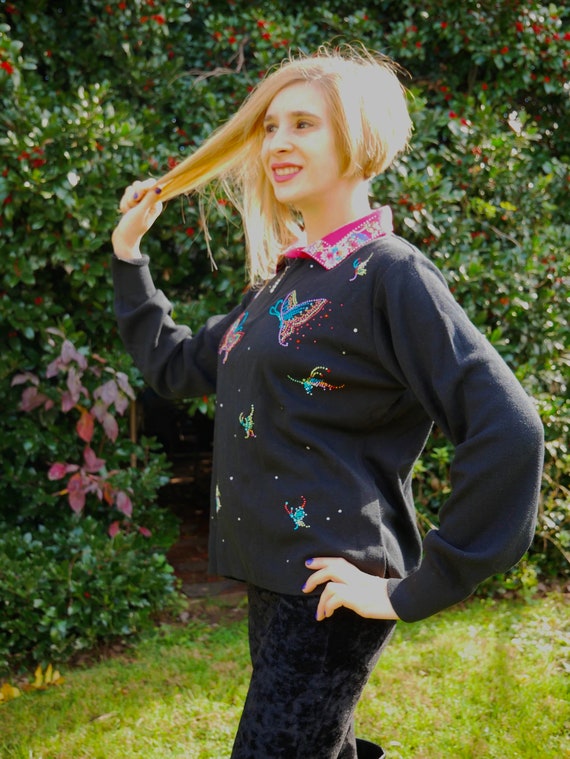 Bedazzled Butterfly Sweater Circa 1990s - image 3