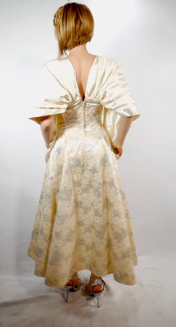 Custom Made Brocade Ivory Evening Gown Circa 1960s
