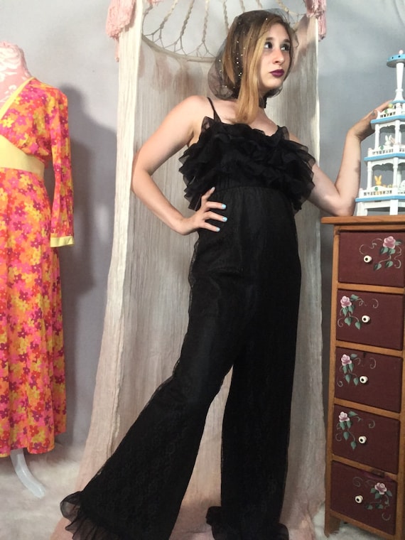 Lace/ Ruffled Jumpsuit Circa 1980s - image 3