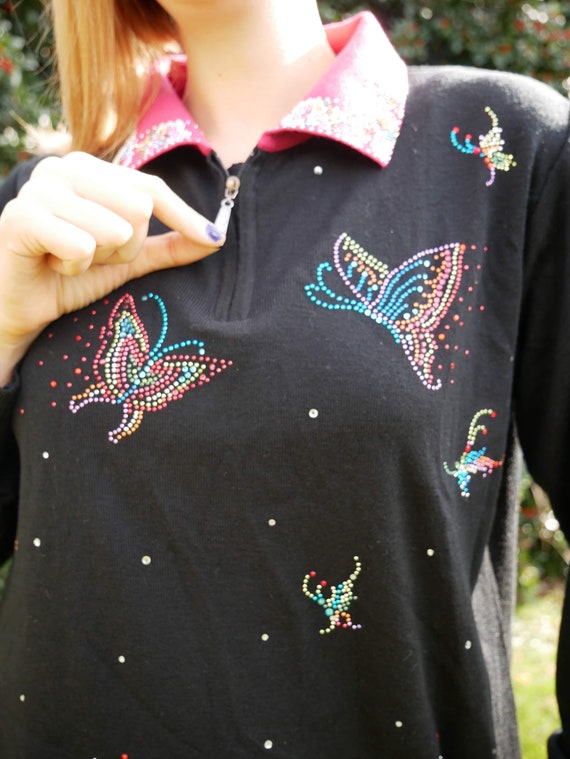 Bedazzled Butterfly Sweater Circa 1990s - image 2