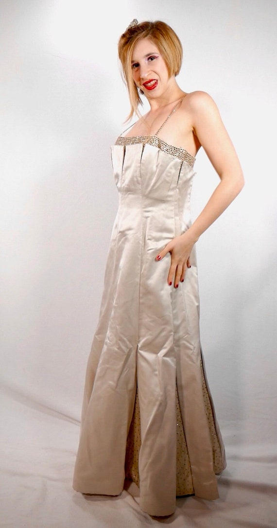 Rose Taft Glamorous Rhinestone Evening Gown Circa 