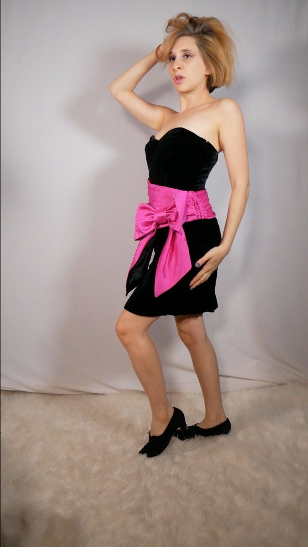 Betsey Johnson Evening Black Velvet Strapless Dress Large