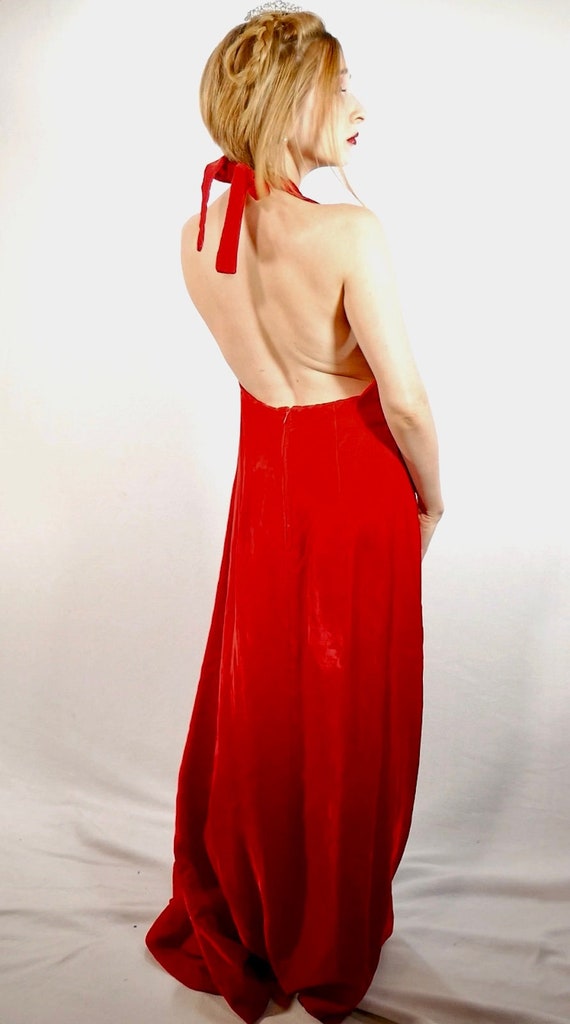 Bright Red Velvet Maxi Halter Dress Size Large  Ci