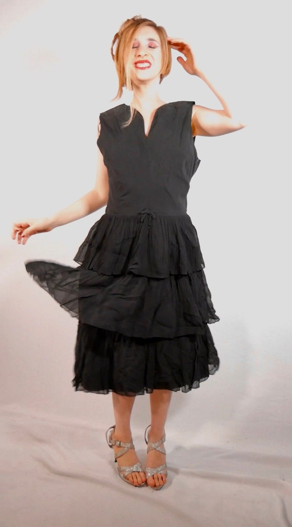 Black Crepe  Cocktail Dress Size XL Circa 1960s