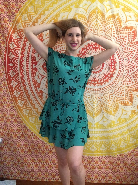 Green Rose Mini Dress Circa 1980