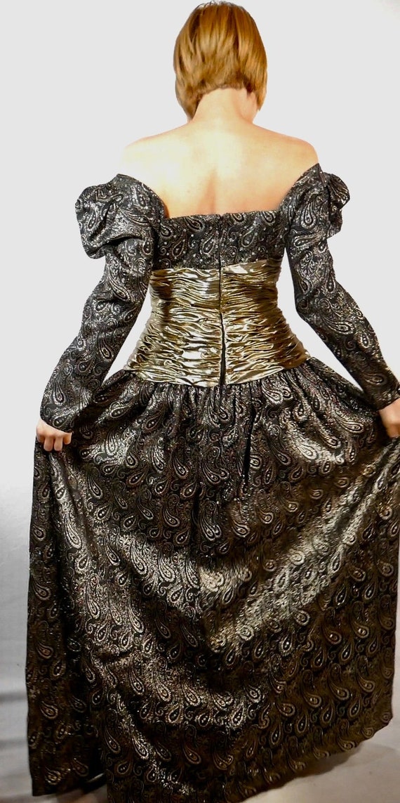 Paisley Black And Gold Evening Gown With Rhinestones … - Gem
