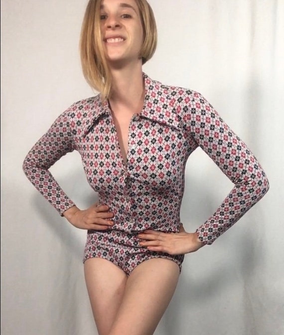 Collared Bodysuit Circa 1970s Mod, Twiggy, Disco,… - image 6