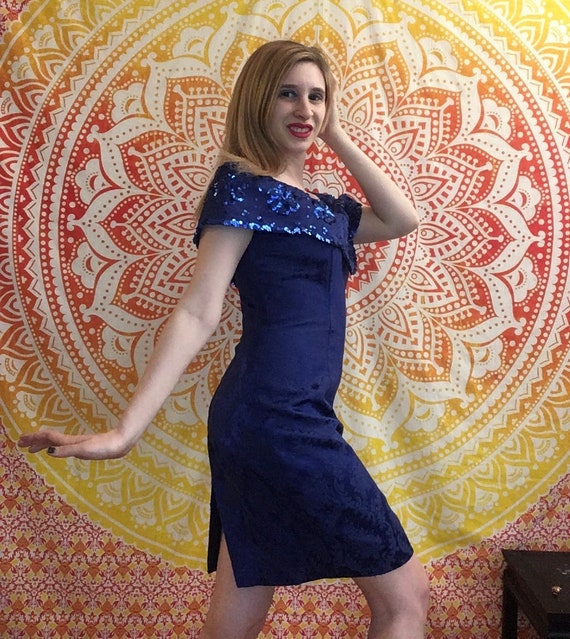 Blue Brocade Dress - image 4