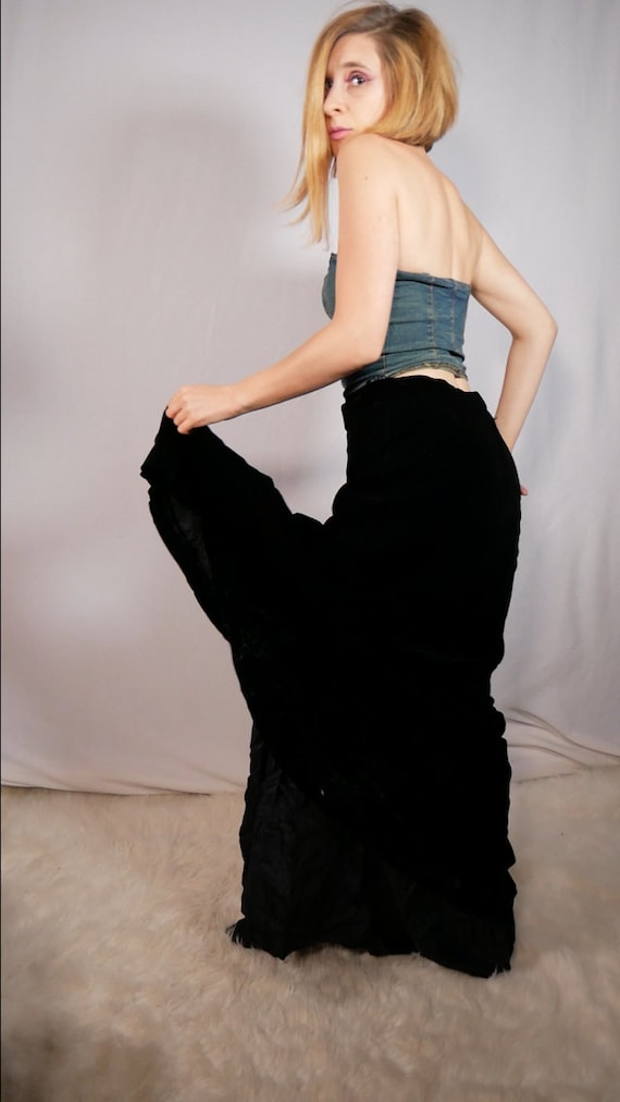 Oscar De La Renta Black Velvet Maxi Skirt Circa 19