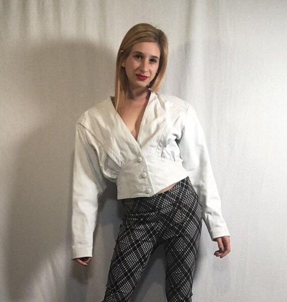 Chia Made in Korea Vintage White Leather Jacket