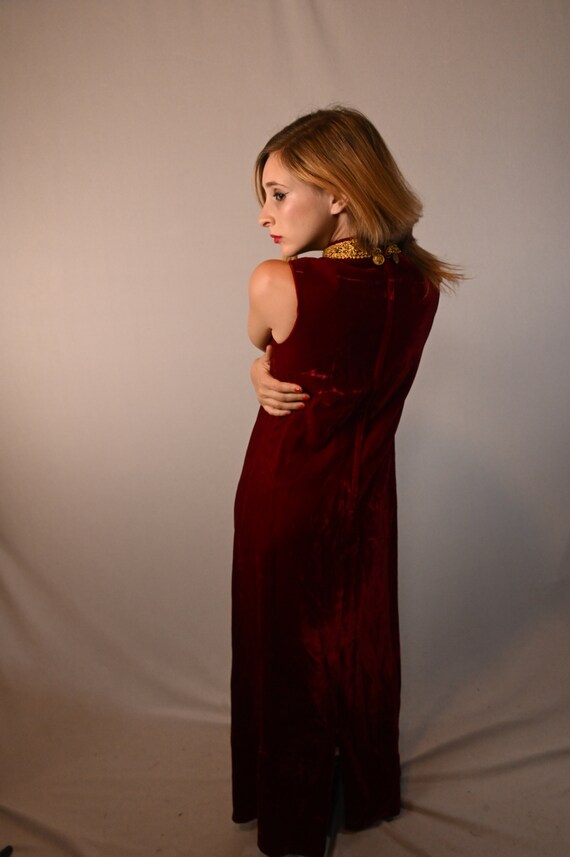 1960s Velvet Red Maxi Dress - image 3