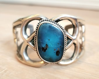 VENDUTO - Bracciale rigido in argento turchese blu naturale VINTAGE ANNI '70