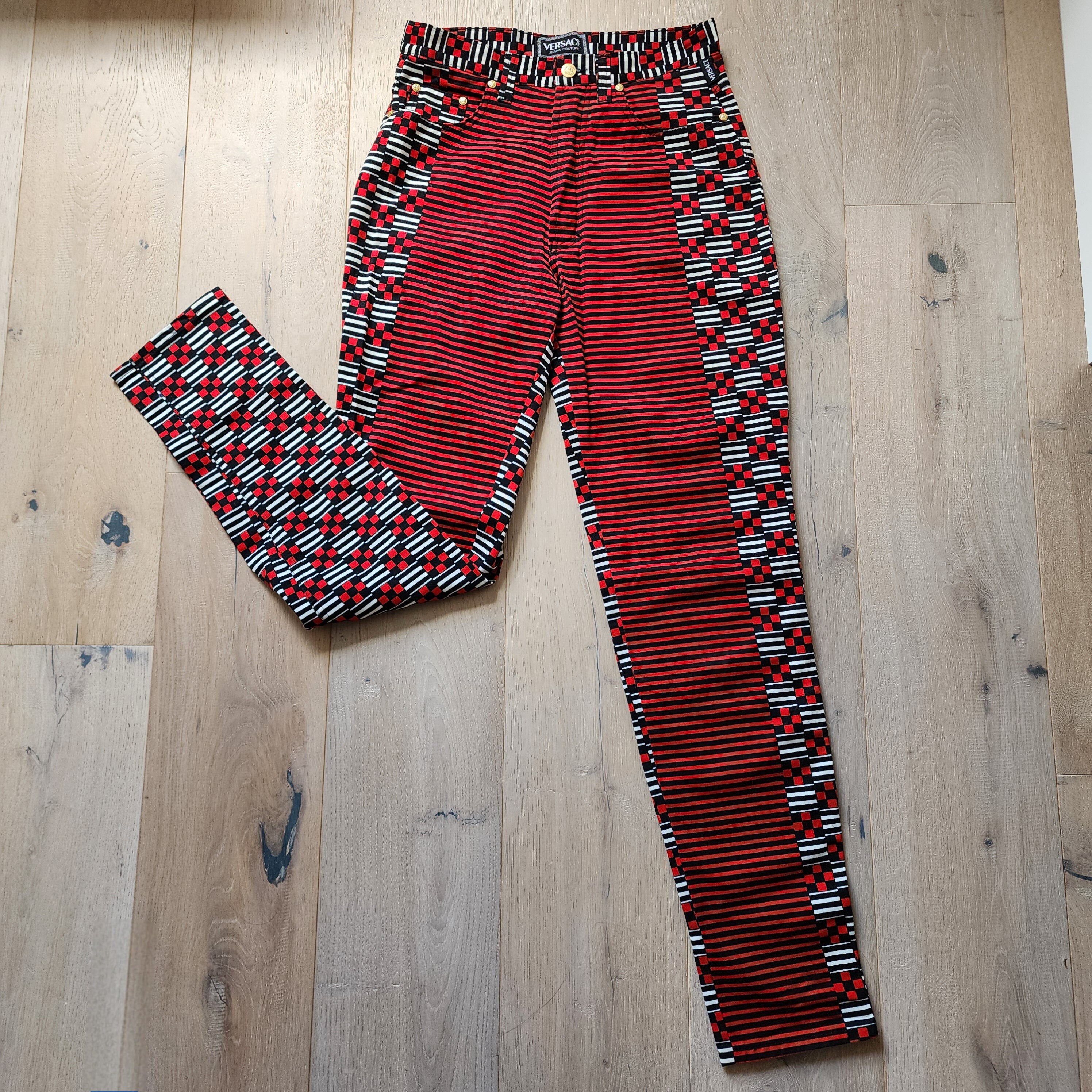 VINTAGE 1990s Versace Jeans Couture Red, Black, White Check