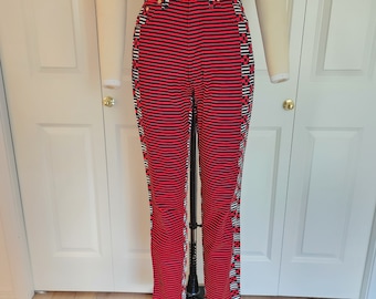 Vintage 1990s Versace Jeans Couture Pants – Red Black Check Stripe, Size 8/10