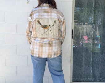 Universal thread upcycled a little birdy told me flannel with cute bird quilt block