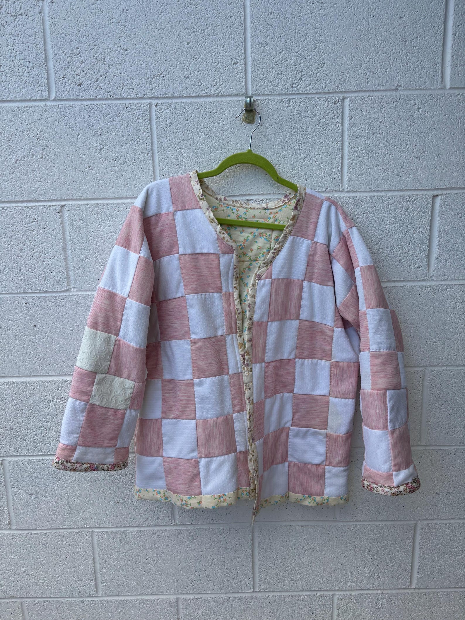 Pink quilted coat with sugarbead flowers main image 1