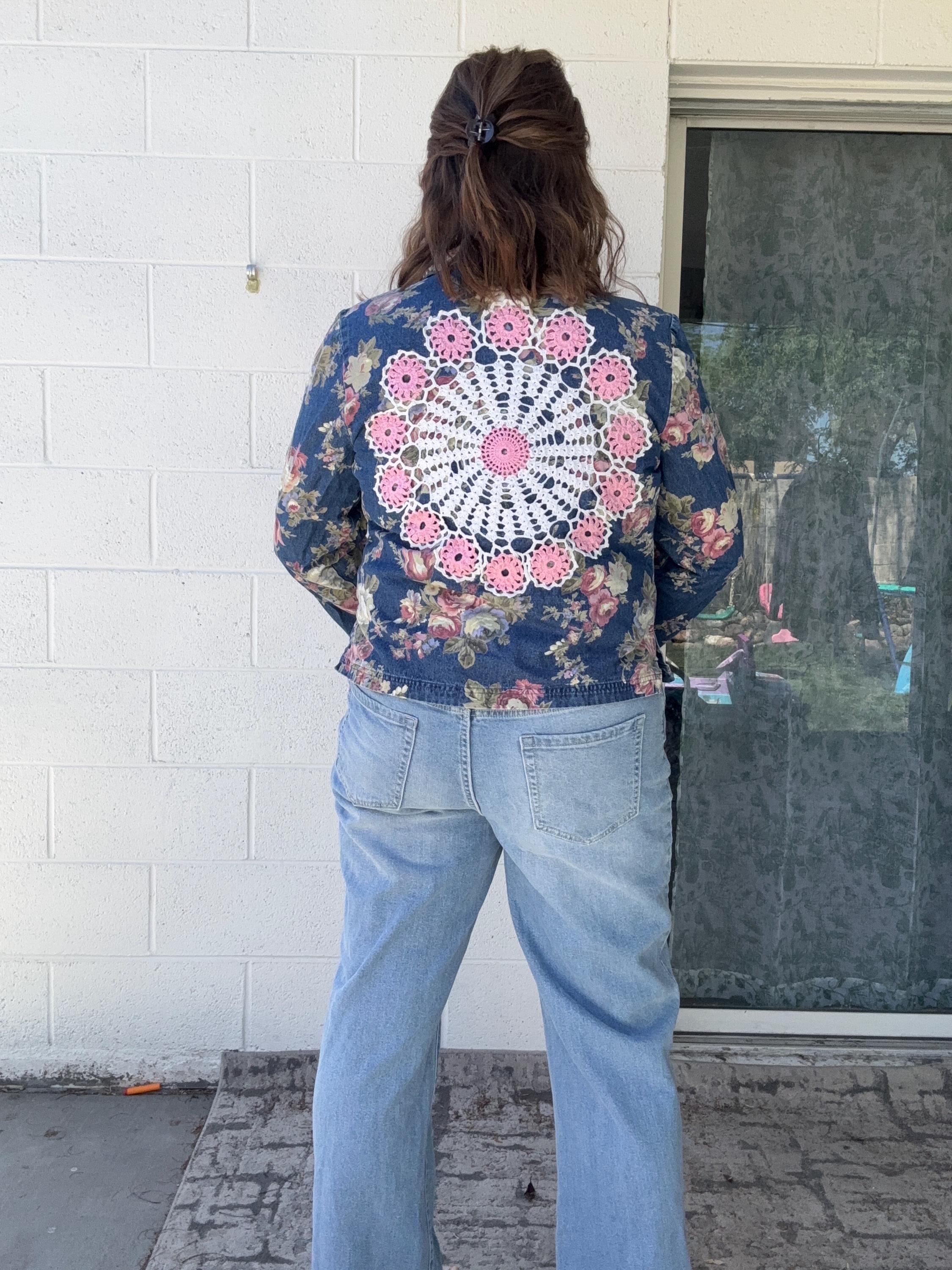 Veste En Jean Femme Coldwater Creek - Broderie Florale Et Paillettes - Taille L - Occasion Très Bon état
