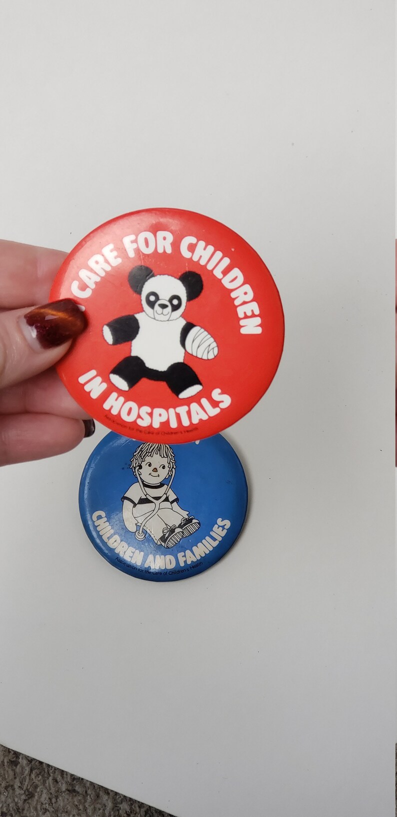 Vintage I Care for Children and families in Hospitals Pin Back