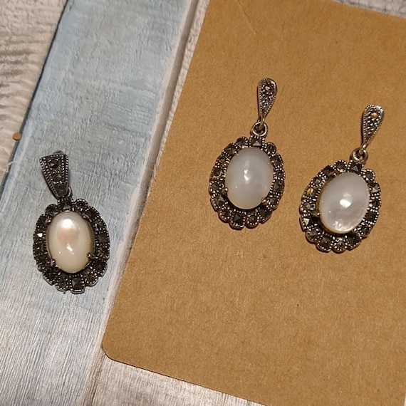 Vintage Mother of Pearl Marcasite Earring set