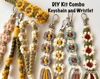 DIY Macrame Flower Keychain & Wristlet Kit Bundle, Boho Floral Accessory Video PDF Tutorial