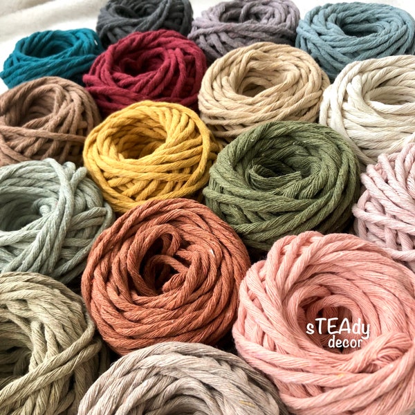 3mm Macrame String Single Strand 50ft/100ft, Soft Recycled Cotton Rope Cord Supply, Colour Weaving Fibre Pack