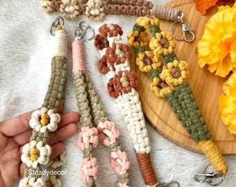 chamalマクラメブレスレット　キーホルダー６点 マクラメフラワーリストレットキーホルダー、ボヘミアンフローラル