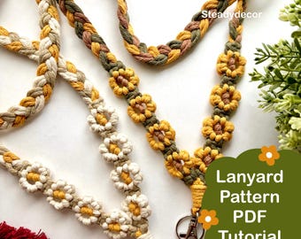 DIY Blumen Schlüsselband Makramee Muster PDF Anleitung, Boho Gänseblümchen Blumen Handwerk Geschenk, sofort Download