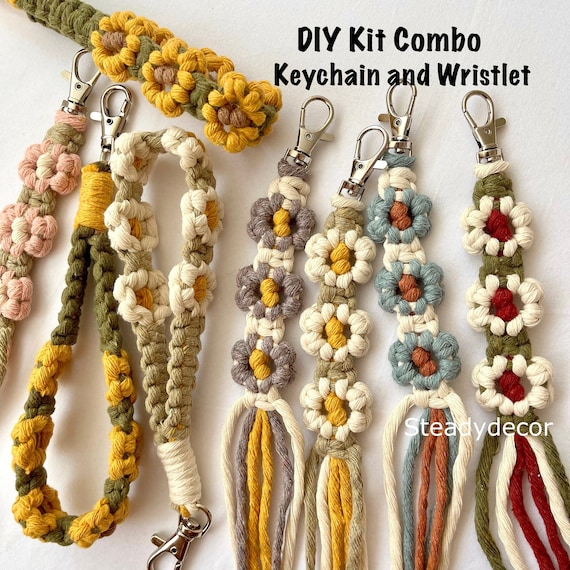 DIYマクラメフラワーキーホルダー＆リストレットキットセット