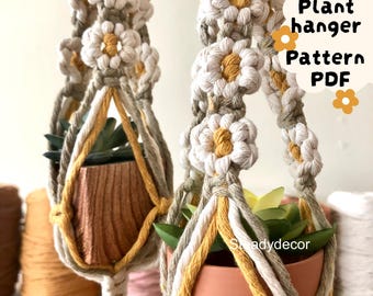 DIY Makramee Plant Hanger Pattern PDF Anleitung, Daisy Flower Design, kleine Topflappen Boho Planter, sofortiger Download