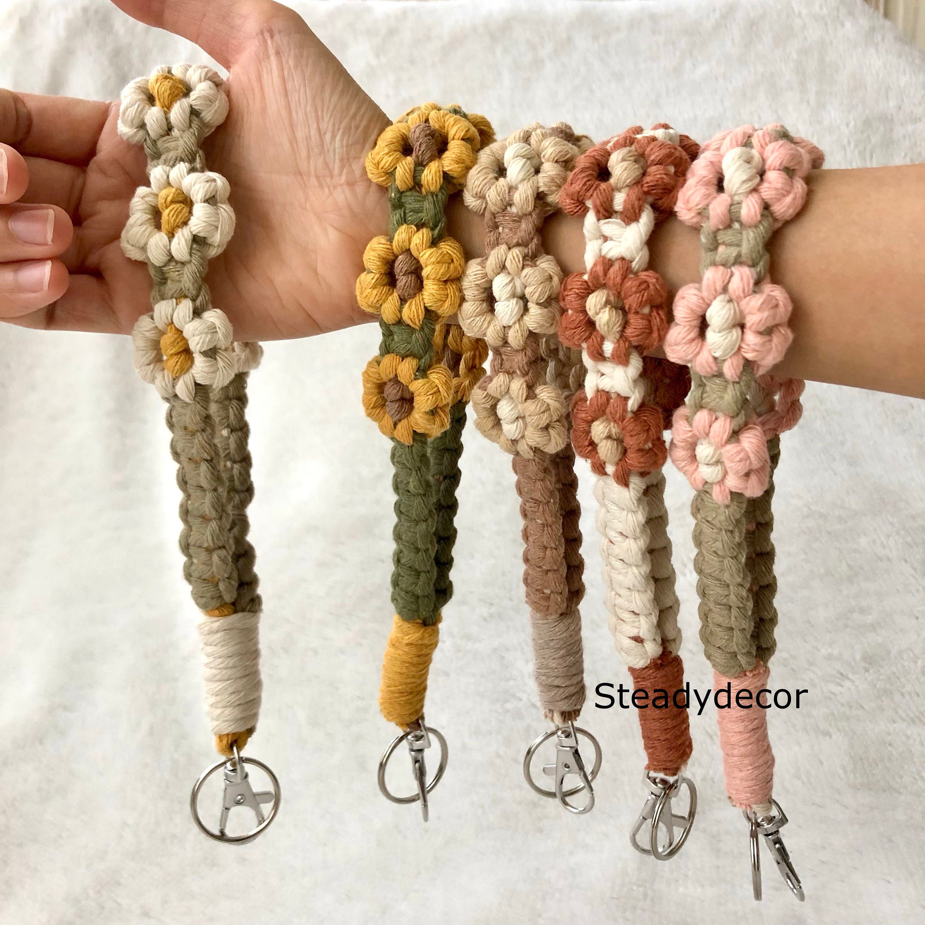 Makramee Schlüsselband Armband – Boho Design, Baumwolle, Mit Karabiner – Für Frauen & Mädchen, Ca. 20 Cm