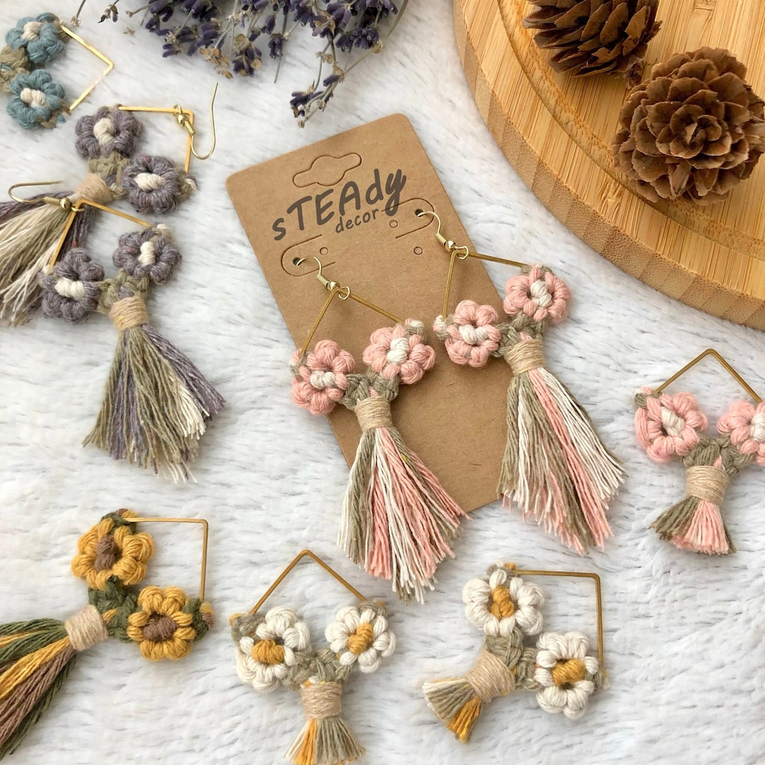 Macrame Earrings Wholesale Tassel Earrings Macrame Flower Bouquet