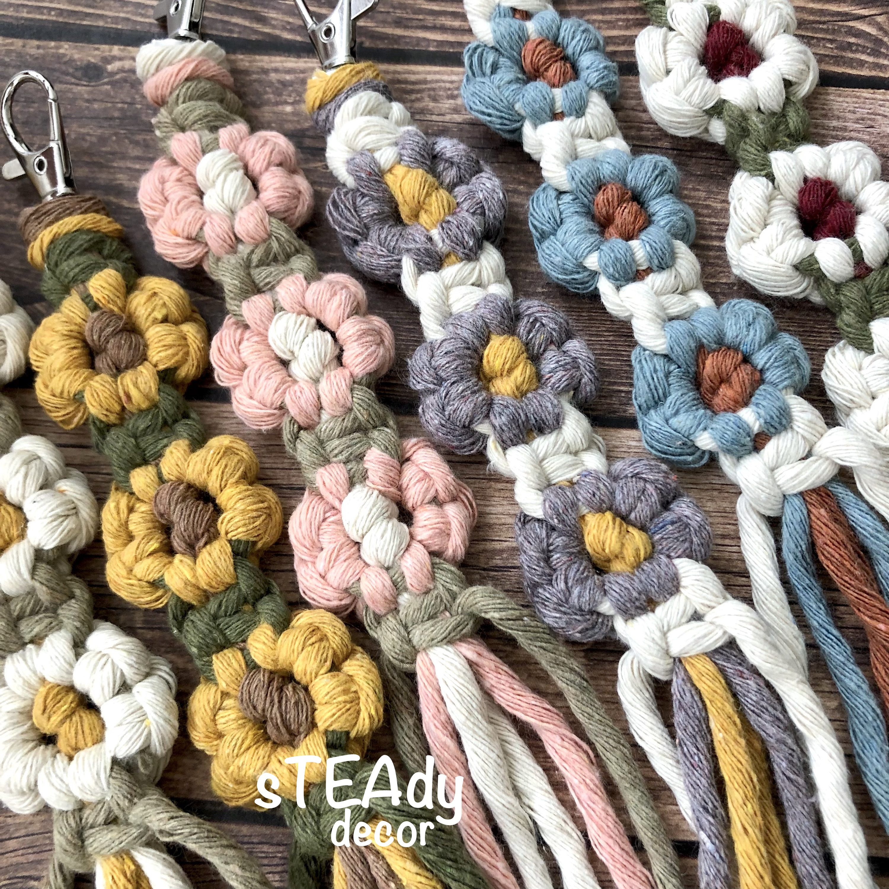 CHICIEVE 6 portachiavi macramè da polso, in stile boho, macramè, con ciondolo a forma di foglia, per donna, borsa, auto, decorazione chiave, regalo