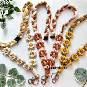 Macramé de lanière de fleurs échappées, clip d'identification de clés de porte-badge d'enseignant, cadeau bohème d'étudiant infirmière accessoire floral de marguerite