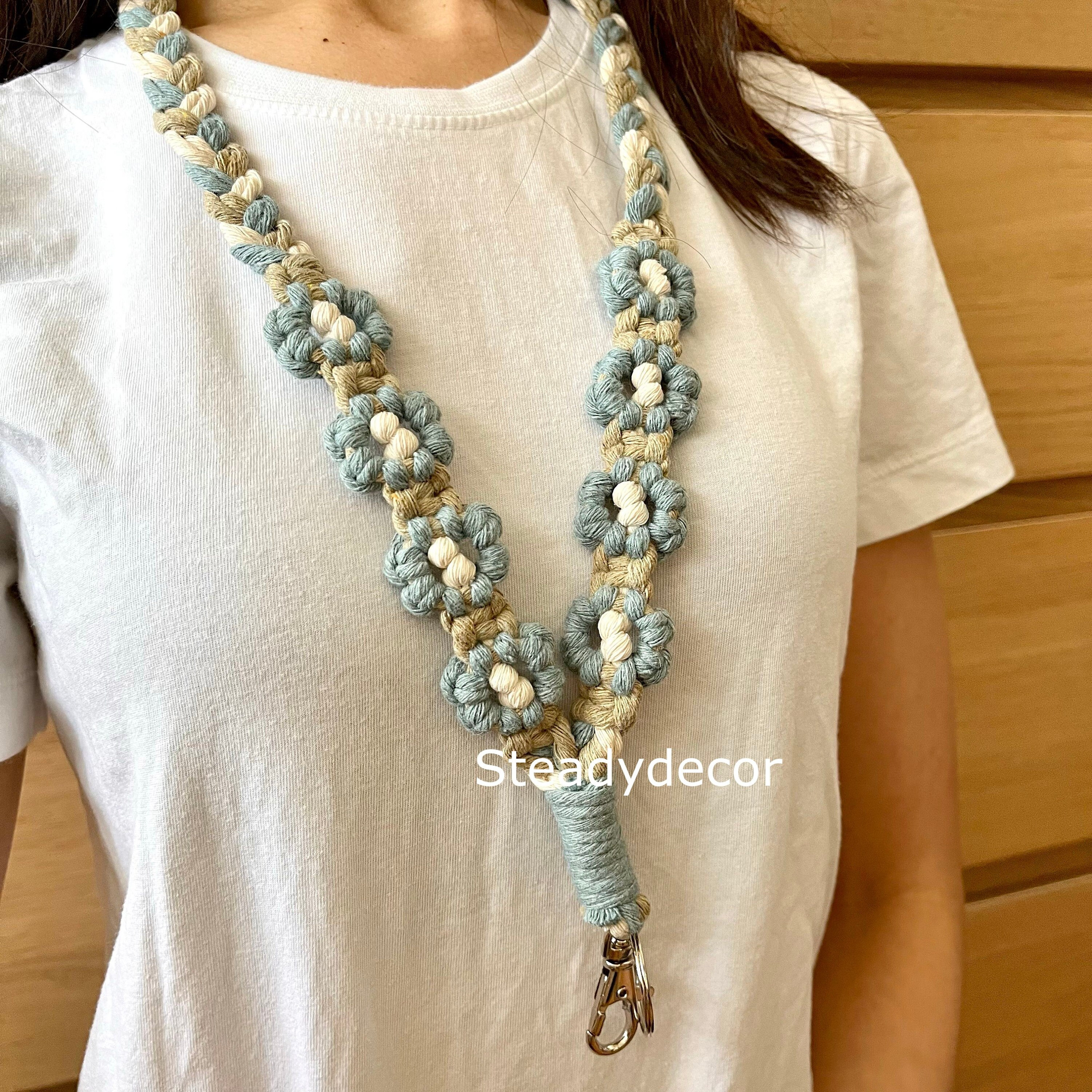 Flower Lanyard Macrame Teacher Badge Holder Keys ID Clip - Etsy Canada
