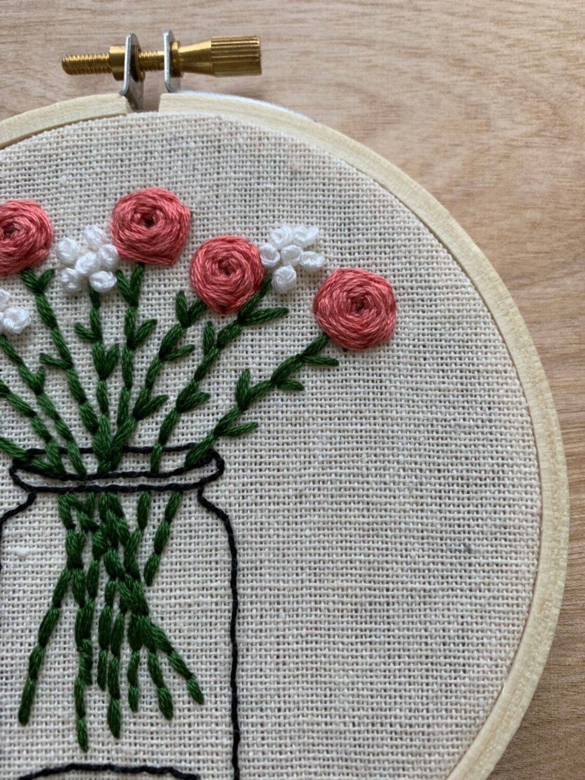 Mason Jar Flower Boquet Hand Embroidery Etsy