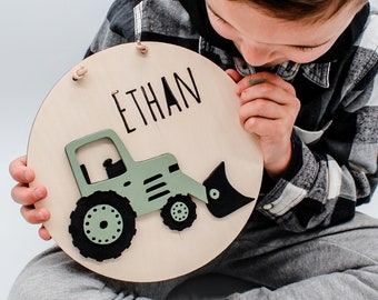 Namensschild - Traktor personalisiert baby Geschenk Geburt Holzschild Geschenkidee Kinderzimmer